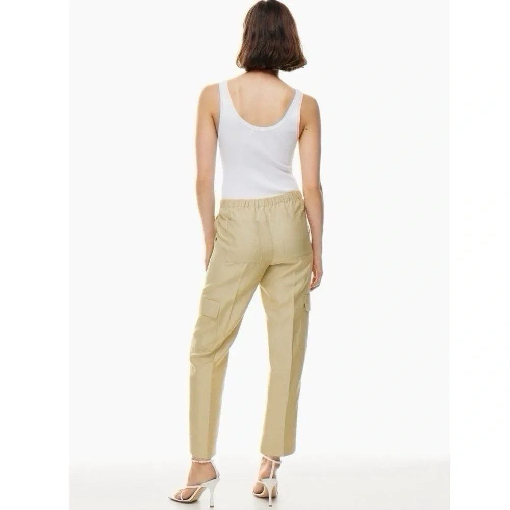 NEW Aritzia Babaton Titan Linen Cargo Pants Humus Beige